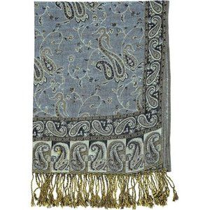Beige/Gray/Gold Reversible Paisley Shimmering Lurex Pashmina Scarf Wrap Shawl main image 1